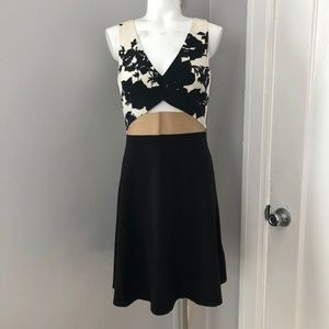 Bailey 44 Floral Leather Ponti Fit Flare Dress